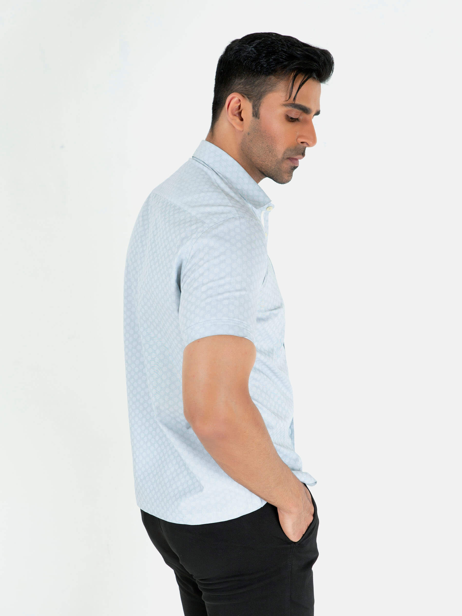 Light Grey Jacquard Patterned Half Sleeve Shirt