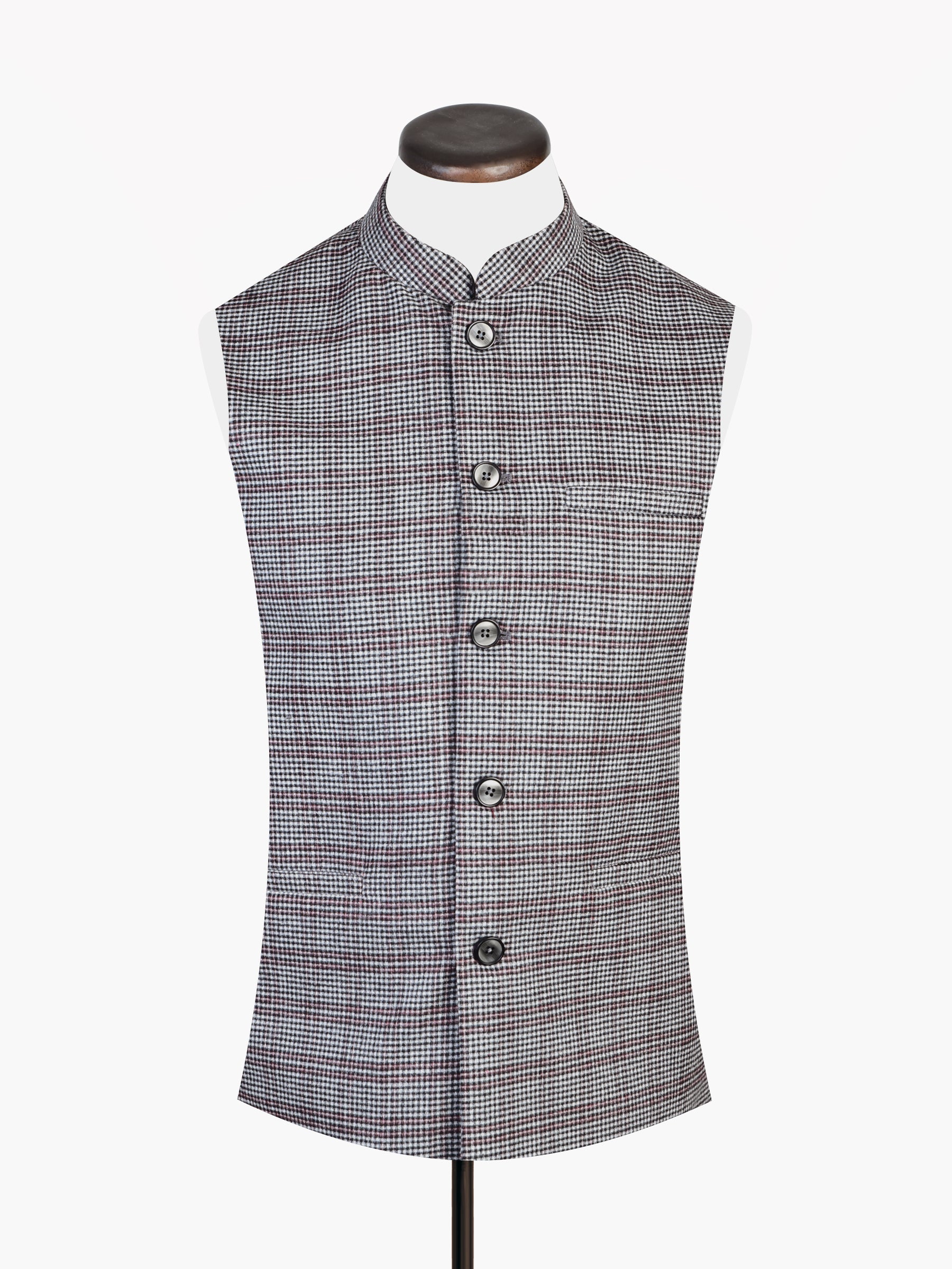 Light Grey Micro Checkered Wool Blended Waistcoat