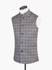 Light Grey Micro Checkered Wool Blended Waistcoat
