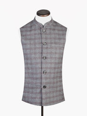 Light Grey Micro Checkered Wool Blended Waistcoat