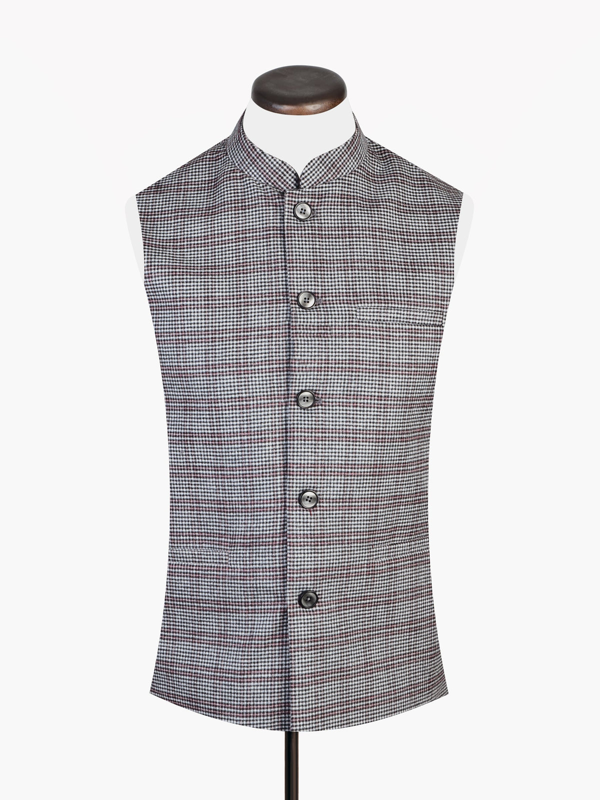 Light Grey Micro Checkered Wool Blended Waistcoat