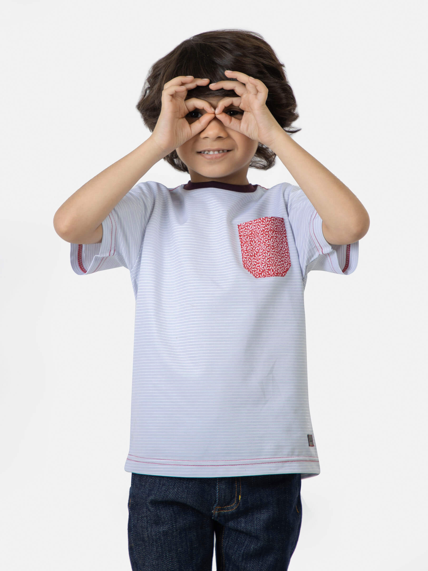 Light Grey Striped Short Sleeve Casual T-Shirt With Contrasting Pocket
