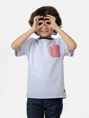 Light Grey Striped Short Sleeve Casual T-Shirt With Contrasting Pocket