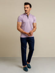 Lilac Herringbone Mao Collar Polo Shirt