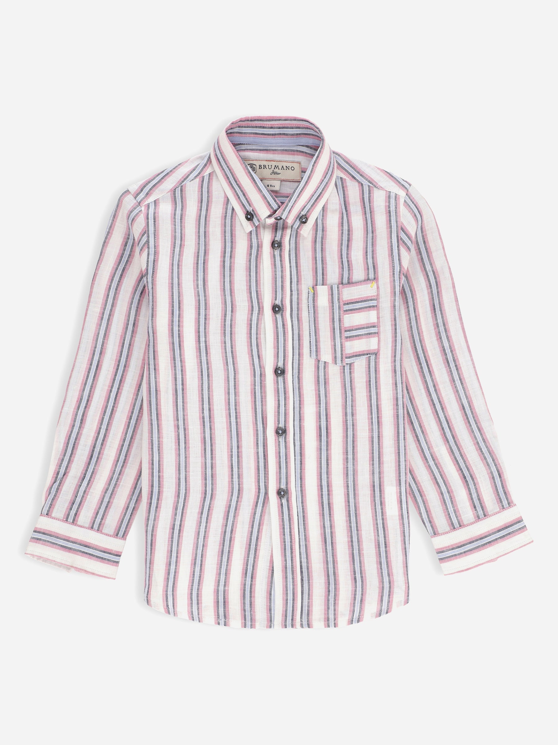 Lilac & Blue 100% Linen Striped Casual Shirt