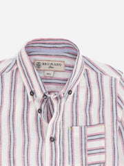 Lilac & Blue 100% Linen Striped Casual Shirt