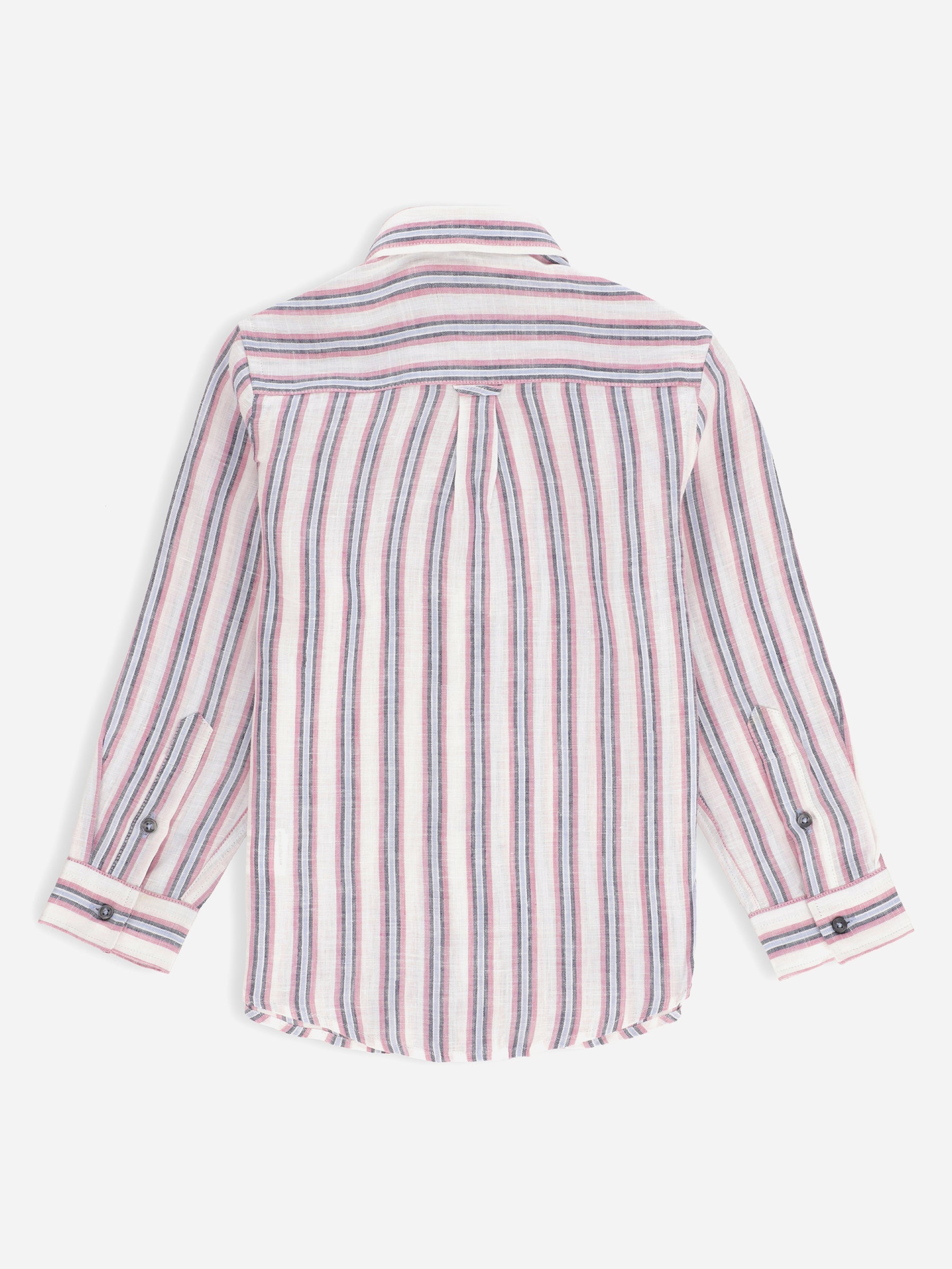 Lilac & Blue 100% Linen Striped Casual Shirt