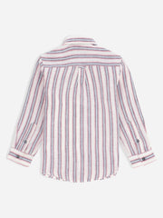 Lilac & Blue 100% Linen Striped Casual Shirt