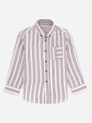 Lilac & Blue 100% Linen Striped Casual Shirt