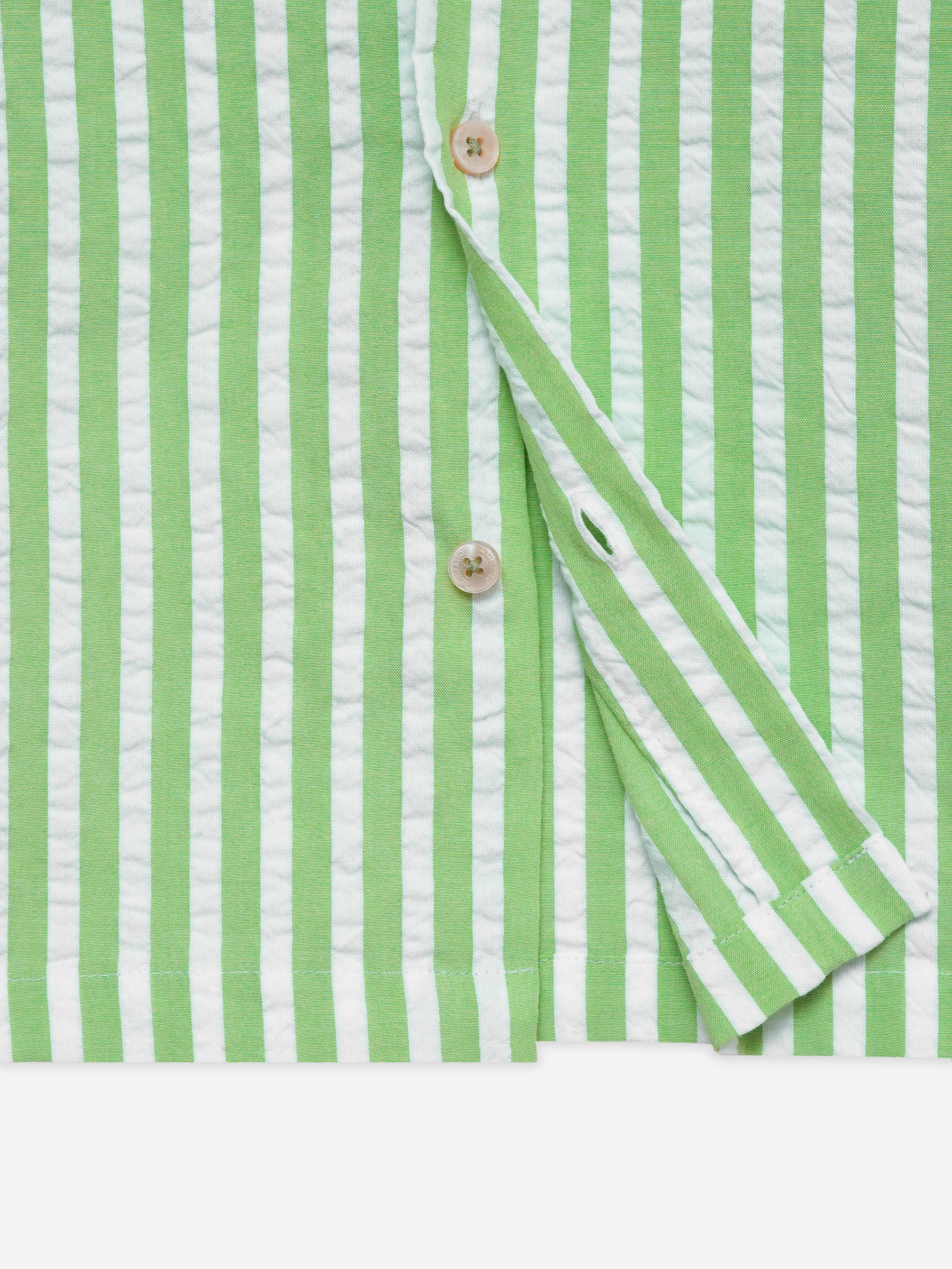 Lime Green Seersucked Striped Cuban Collar Shirt - Junior