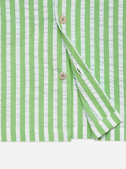Lime Green Seersucked Striped Cuban Collar Shirt - Junior
