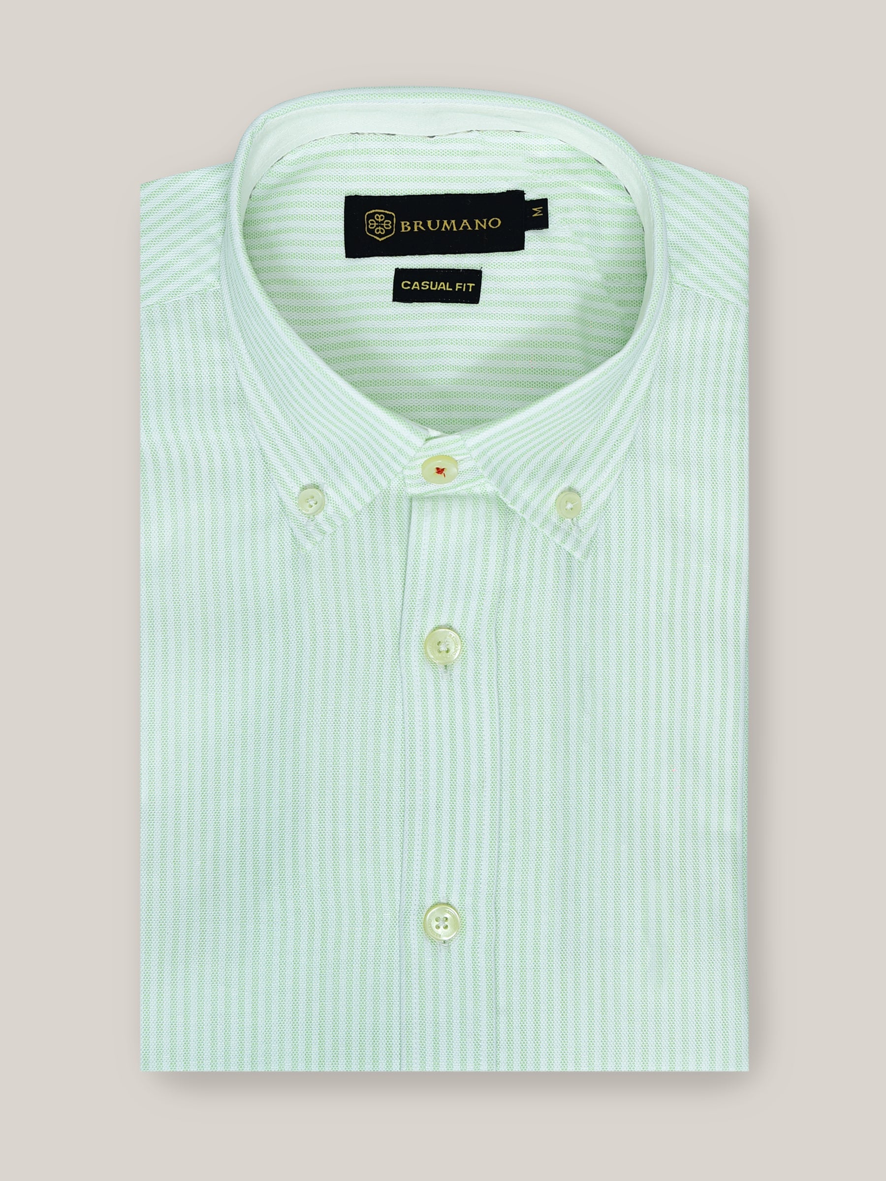 Lime Green & White Striped Cotton/Linen Shirt