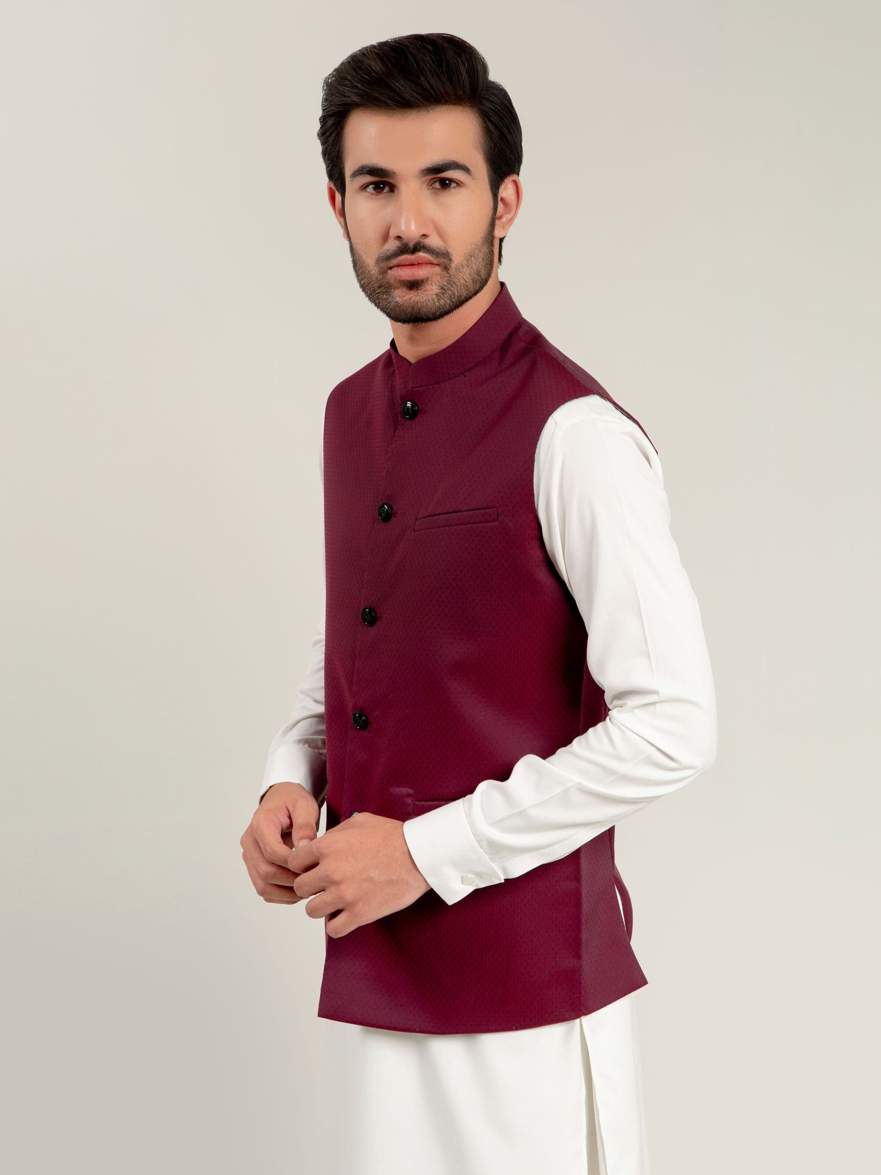 Magenta Dobby Waistcoat