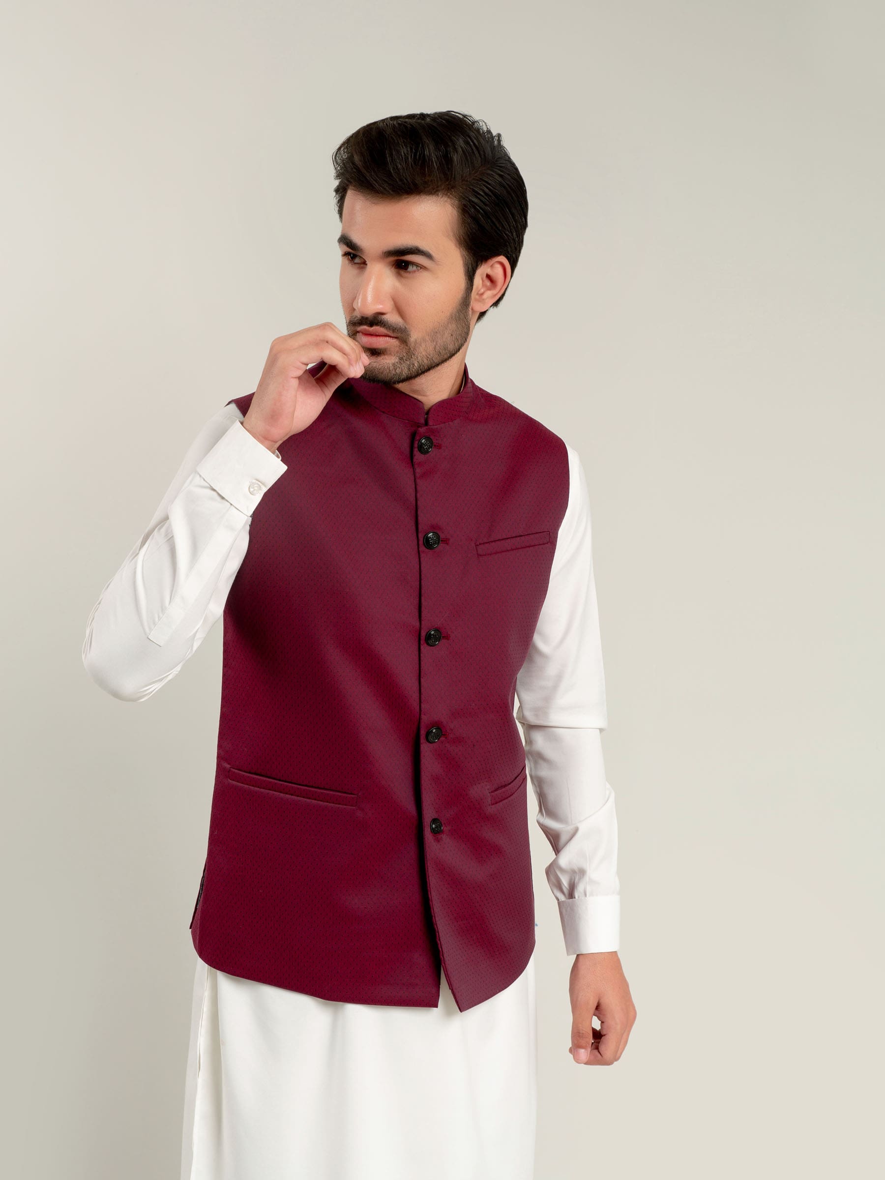Magenta Dobby Waistcoat