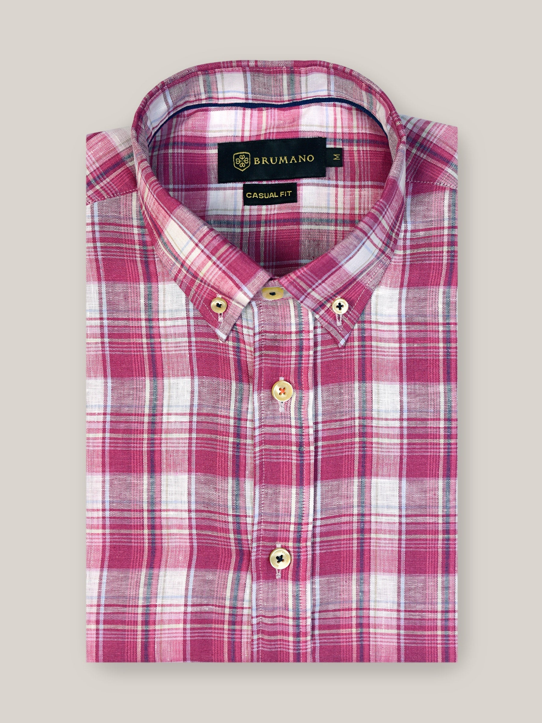 Magenta Linen Checkered Shirt