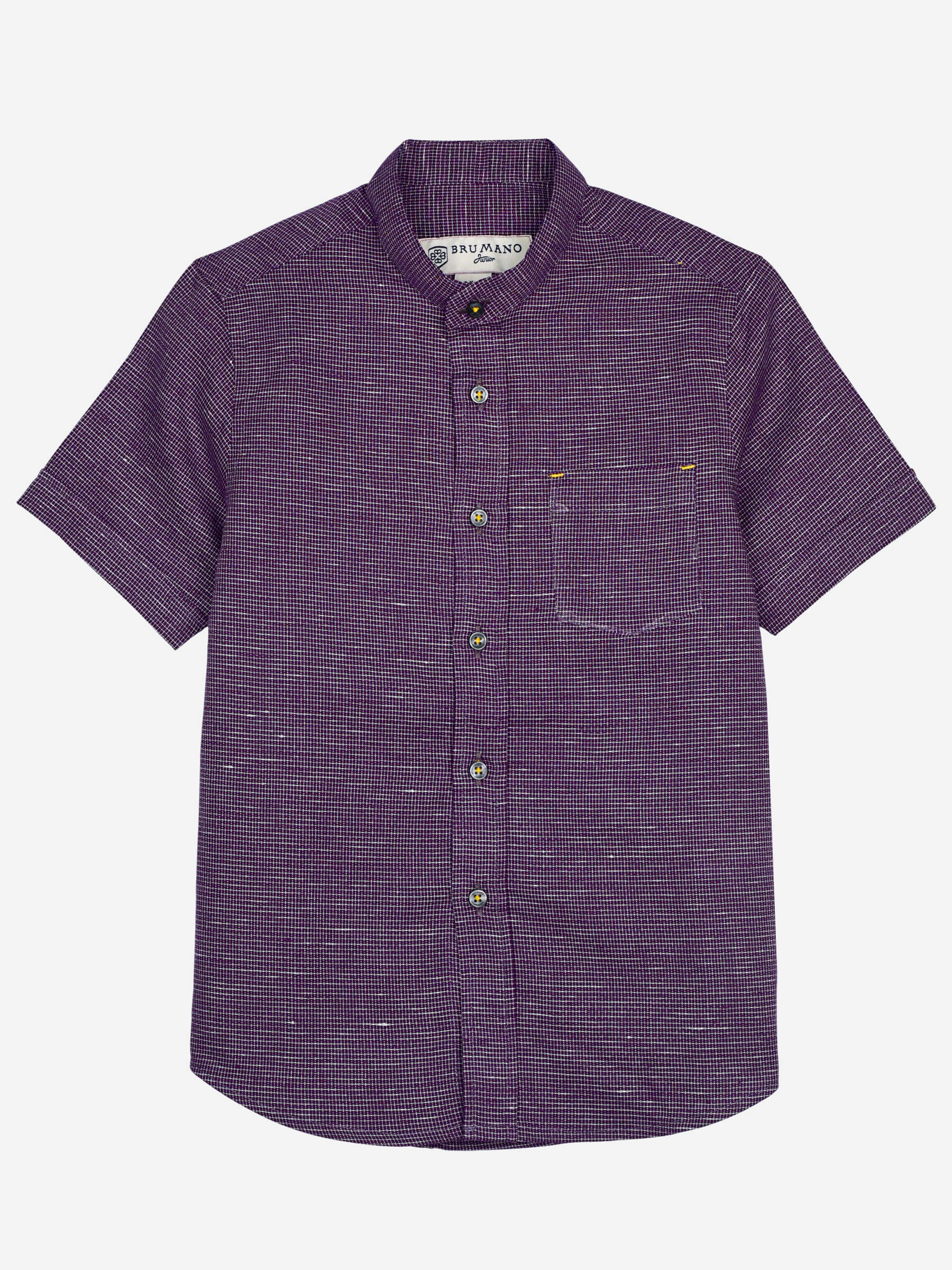 Magenta Mao Collar Short Sleeve Casual Shirt