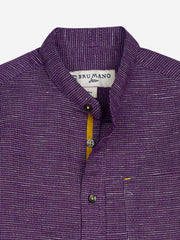 Magenta Mao Collar Short Sleeve Casual Shirt