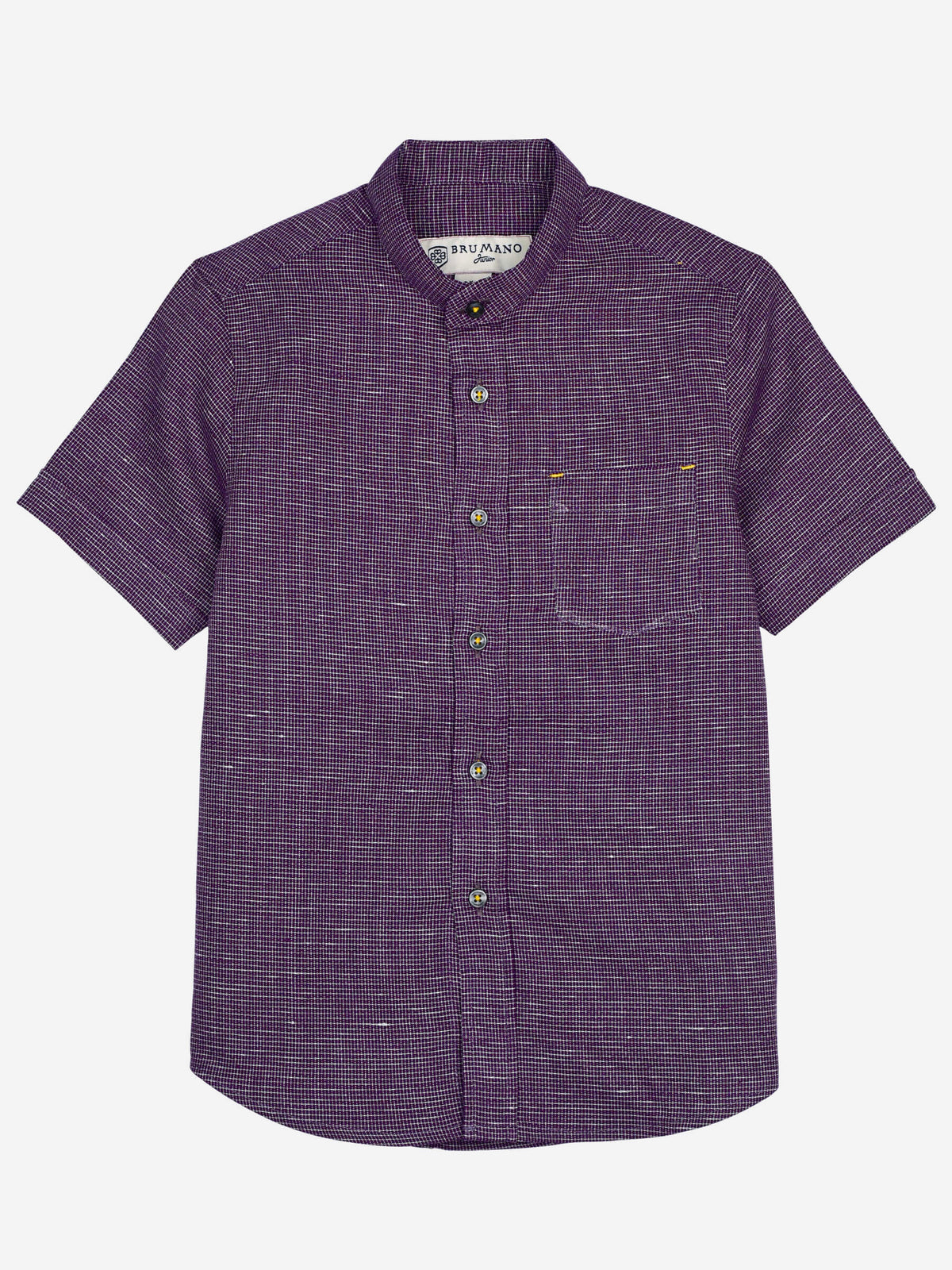 Magenta Mao Collar Short Sleeve Casual Shirt