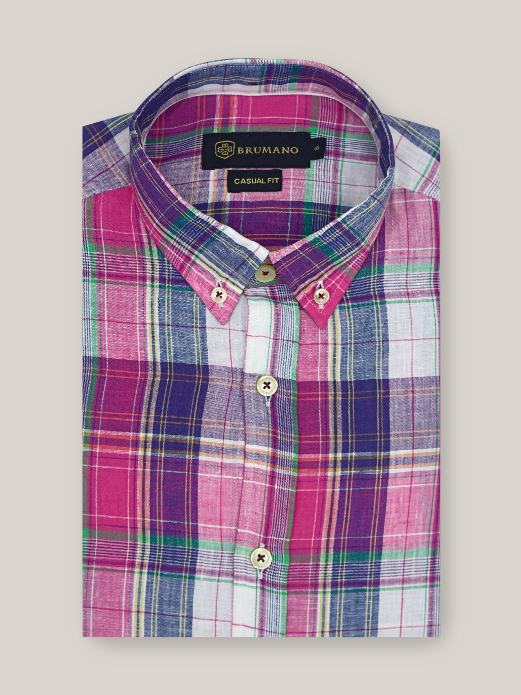 Magenta & Blue Linen Checkered Shirt