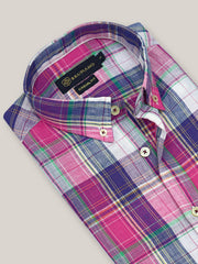 Magenta & Blue Linen Checkered Shirt