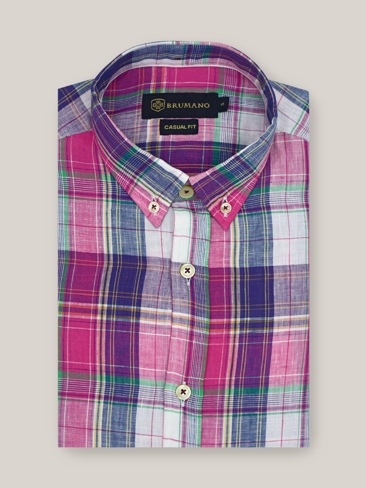 Magenta & Blue Linen Checkered Shirt