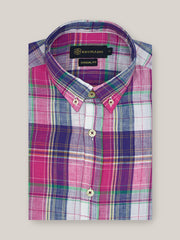 Magenta & Blue Linen Checkered Shirt