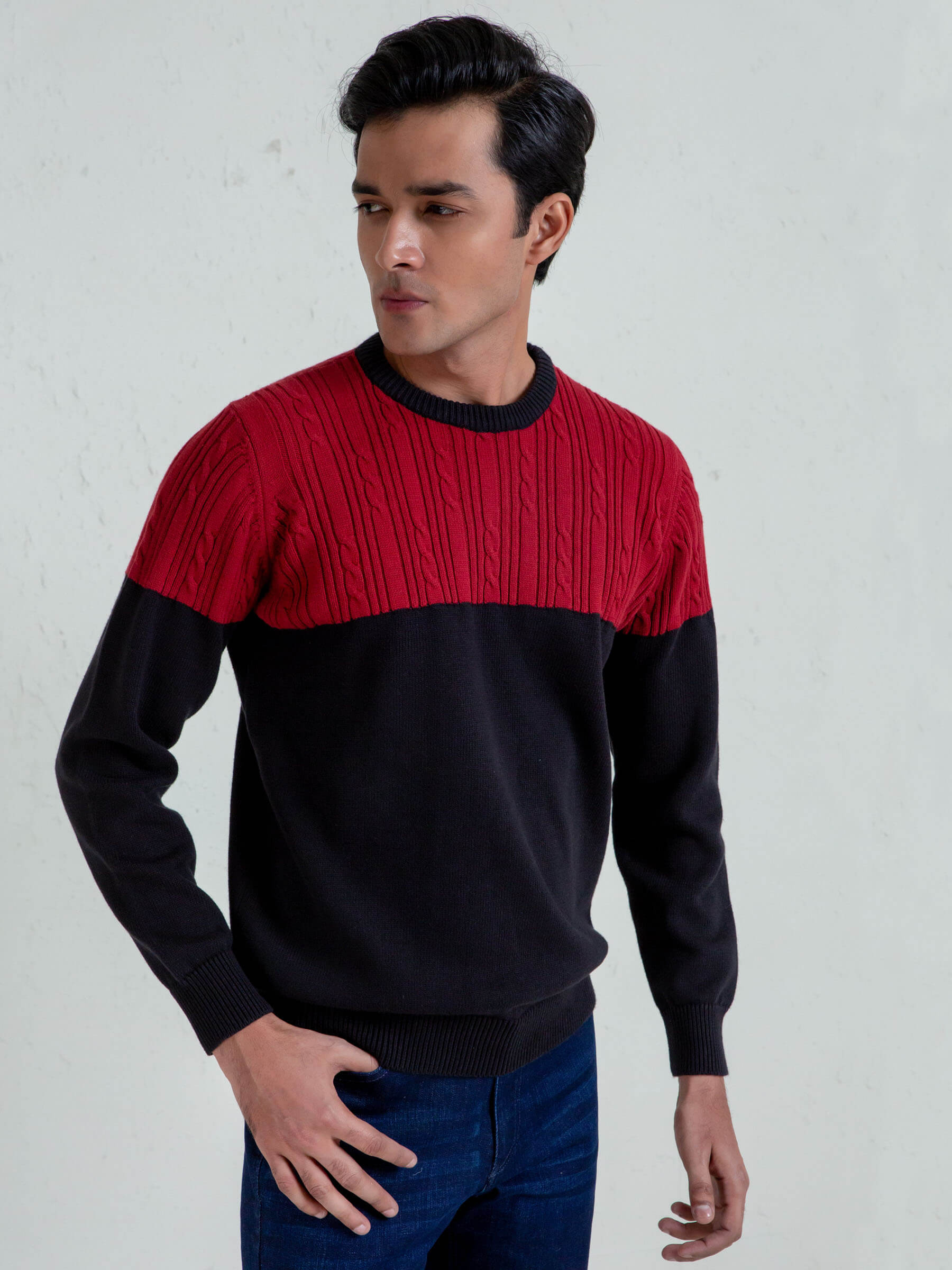 Maroon & Black Crew Neck Jumper