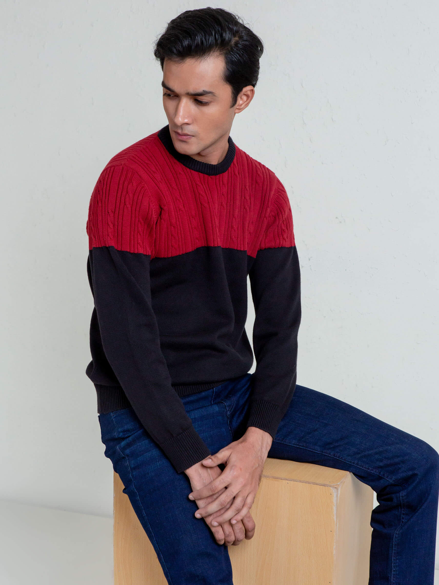 Maroon & Black Crew Neck Jumper