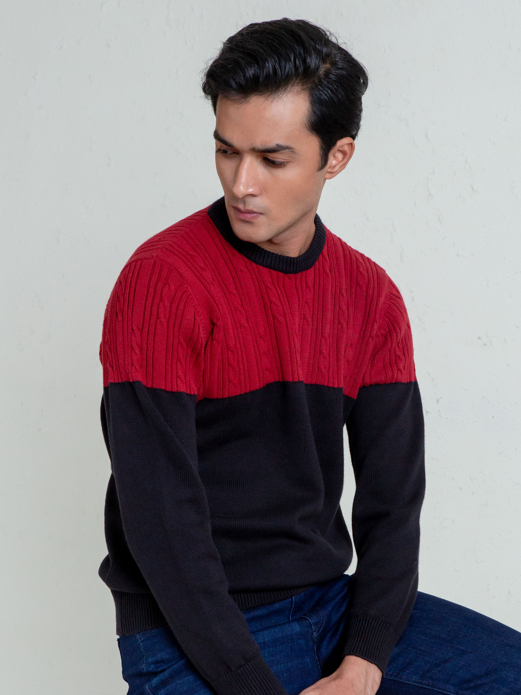 Maroon & Black Crew Neck Jumper