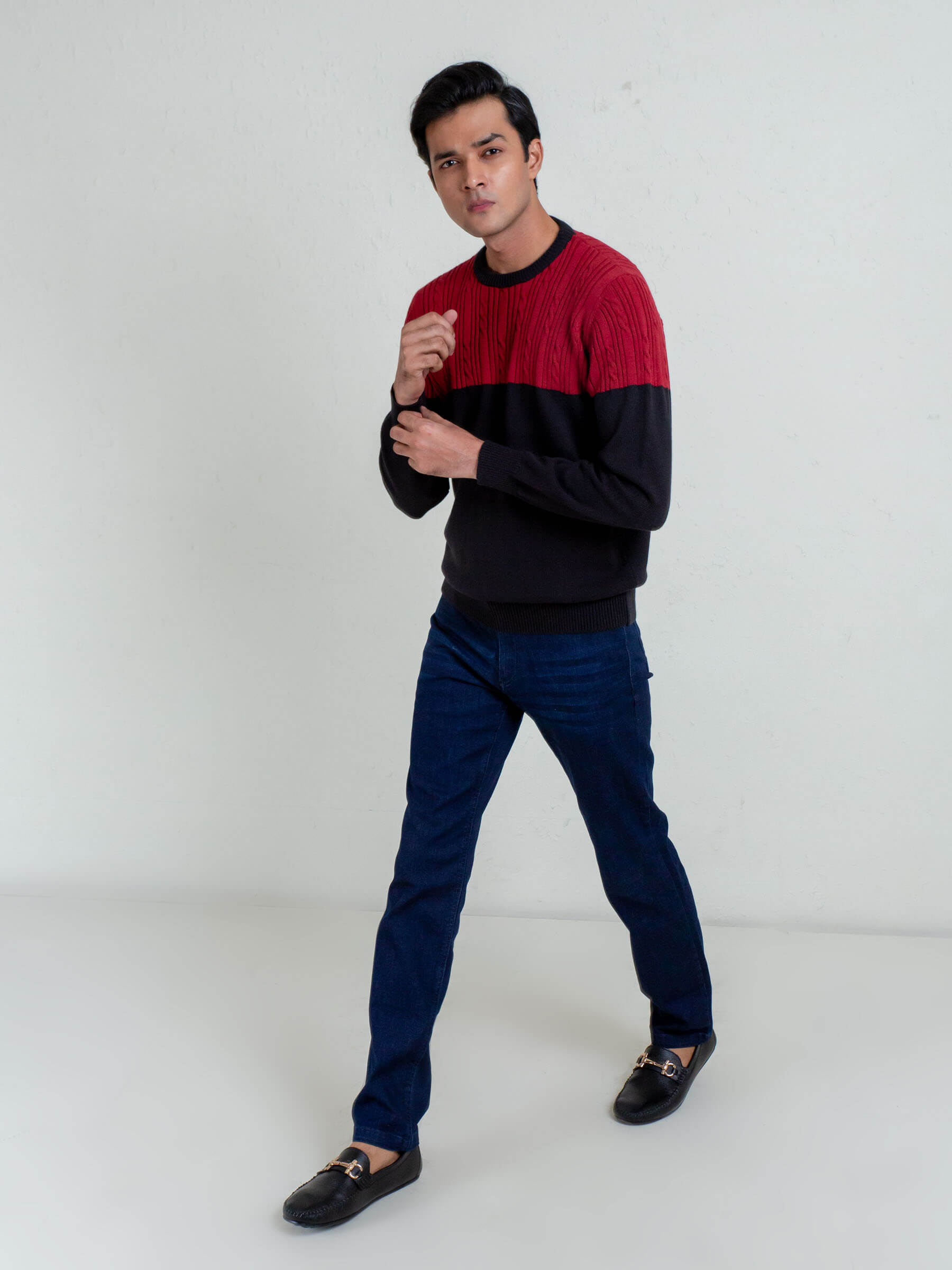 Maroon & Black Crew Neck Jumper