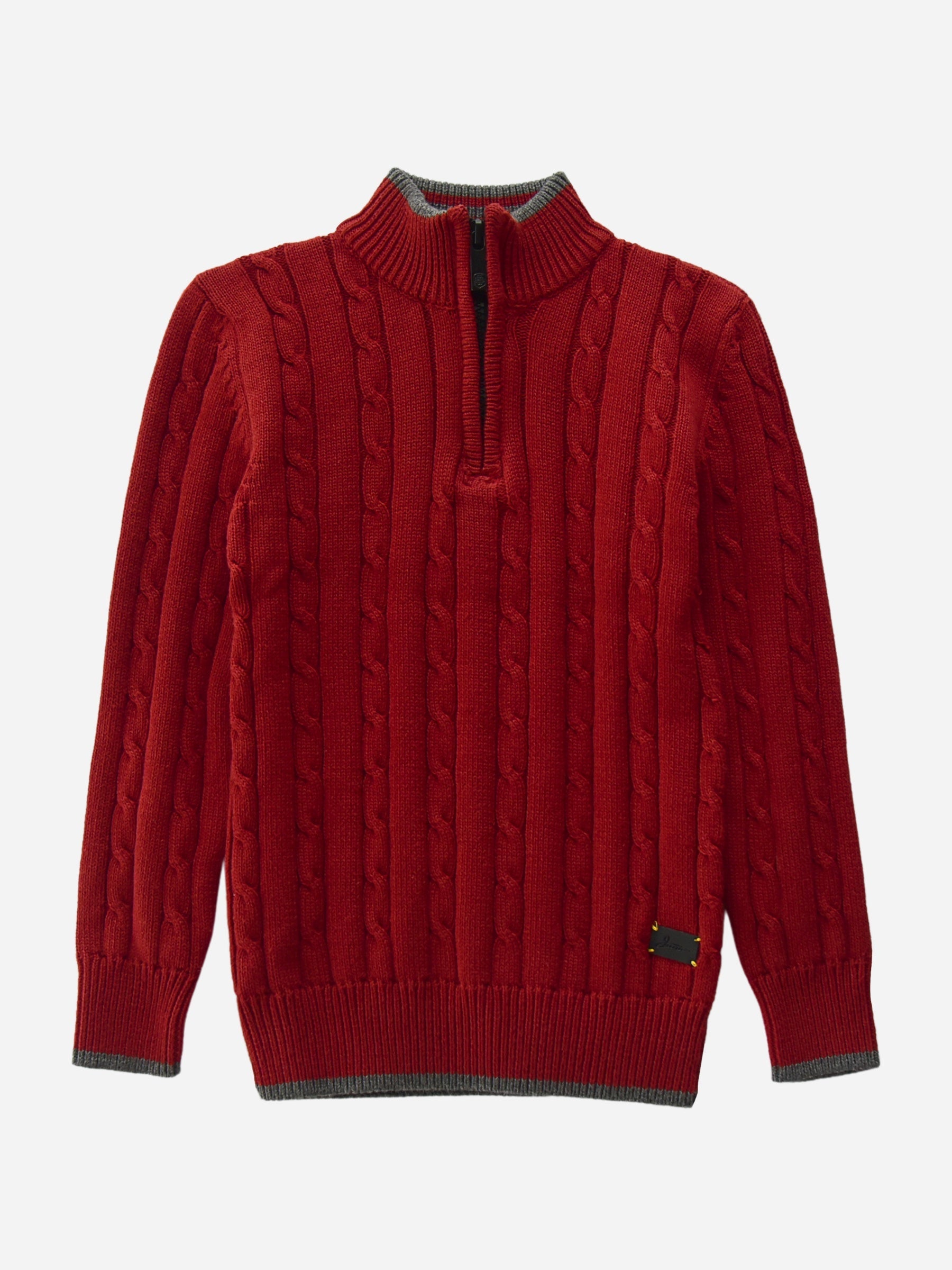 Maroon Cable Knitted Mock Neck Casual Sweater
