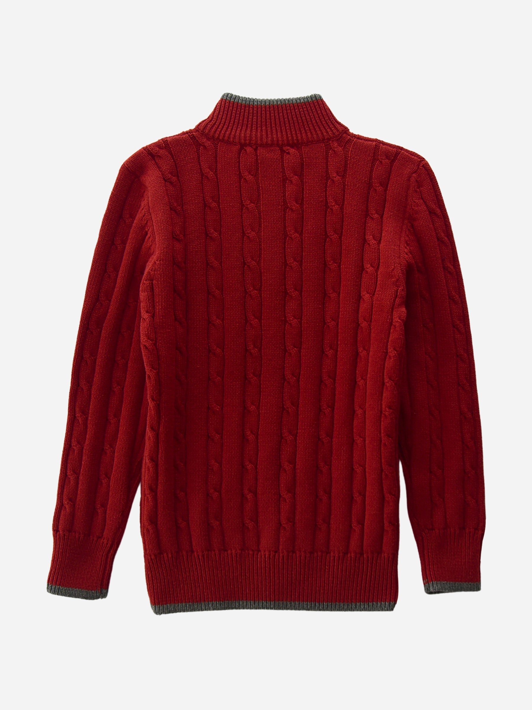 Maroon Cable Knitted Mock Neck Casual Sweater