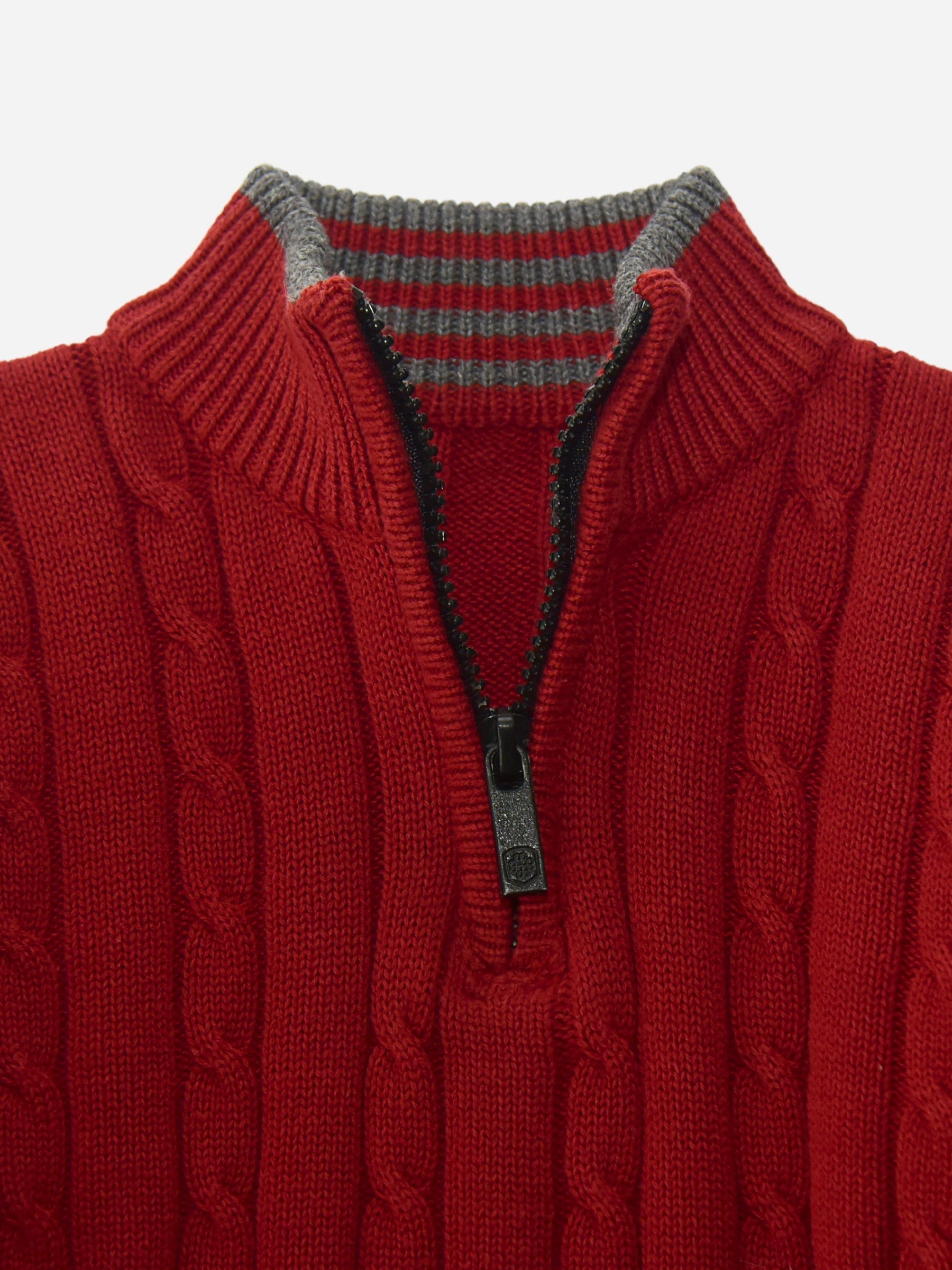 Maroon Cable Knitted Mock Neck Casual Sweater
