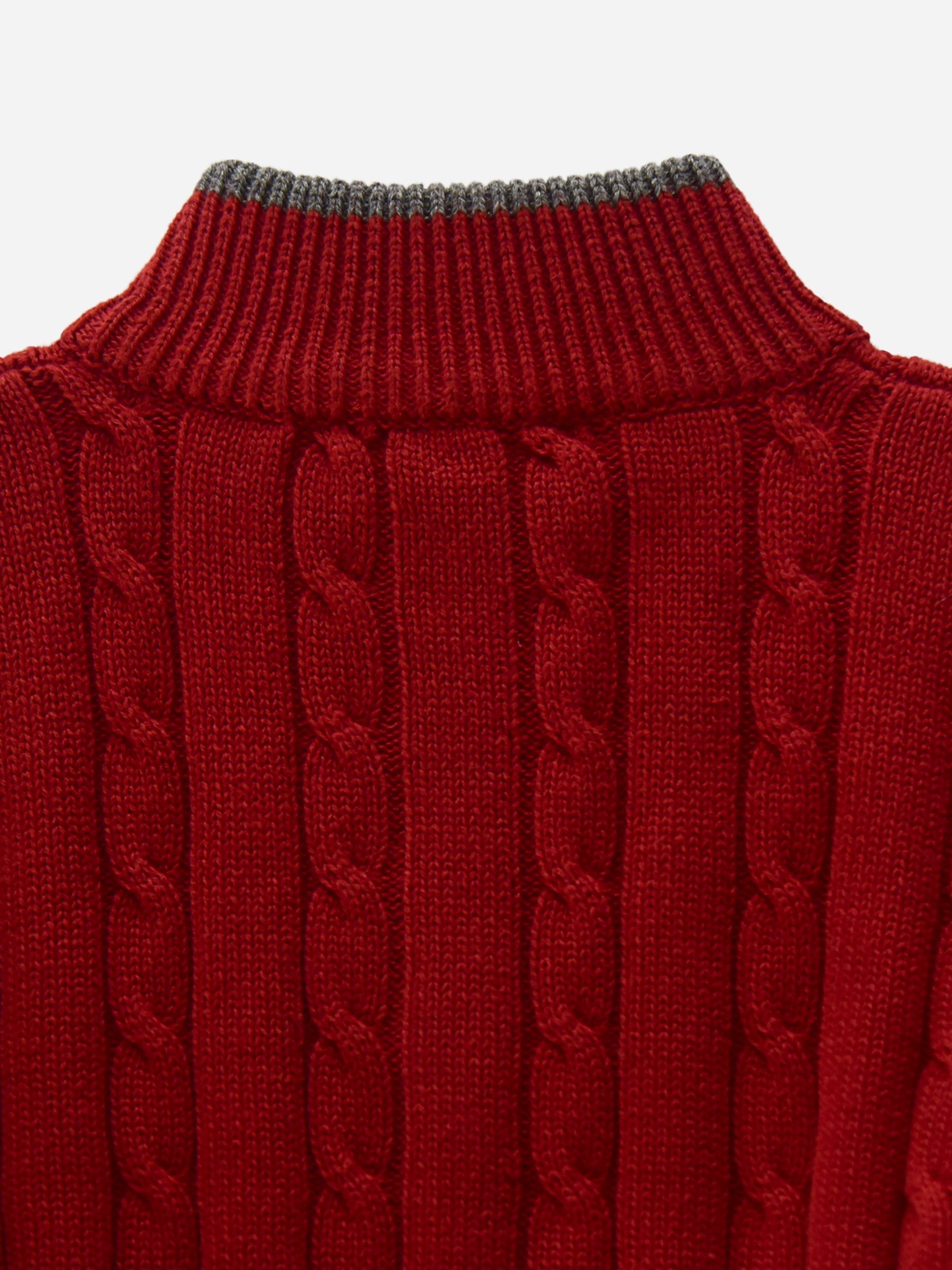 Maroon Cable Knitted Mock Neck Casual Sweater
