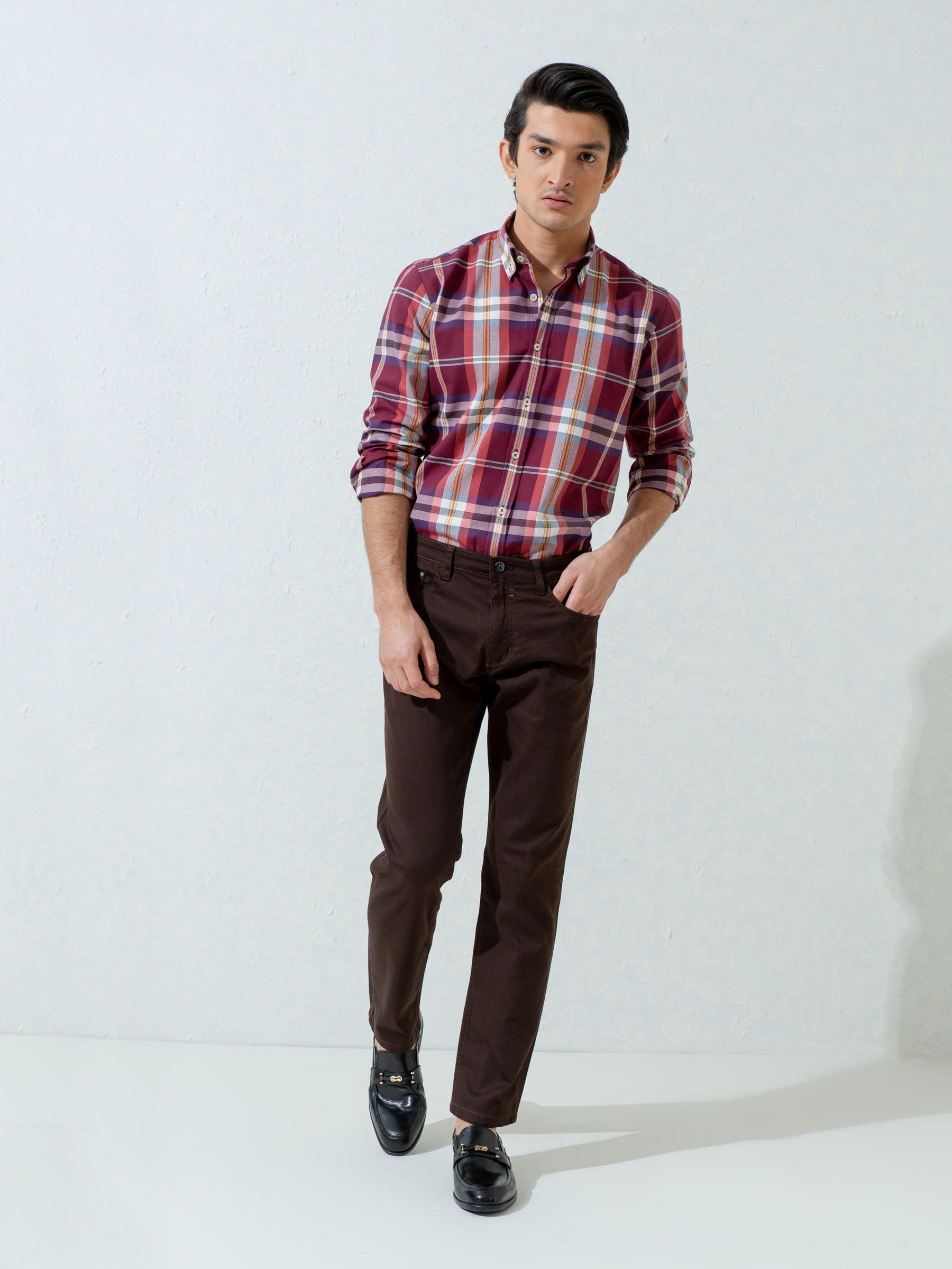 Maroon Flannel Large Checkered Shirt