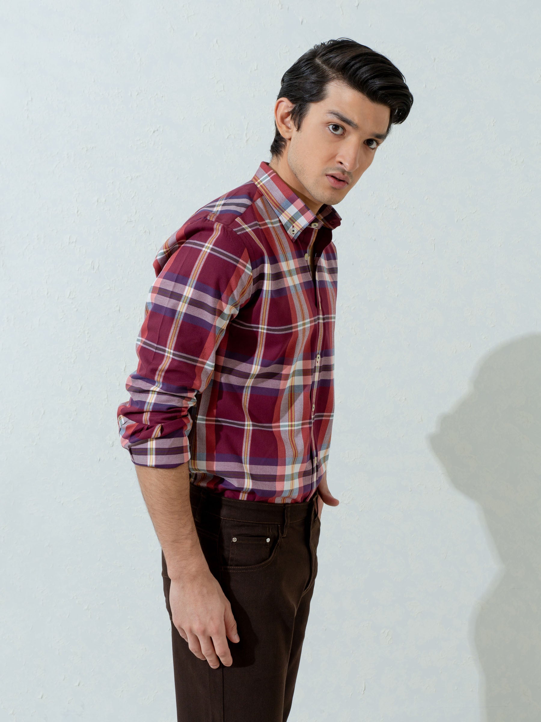 Maroon Flannel Large Checkered Shirt