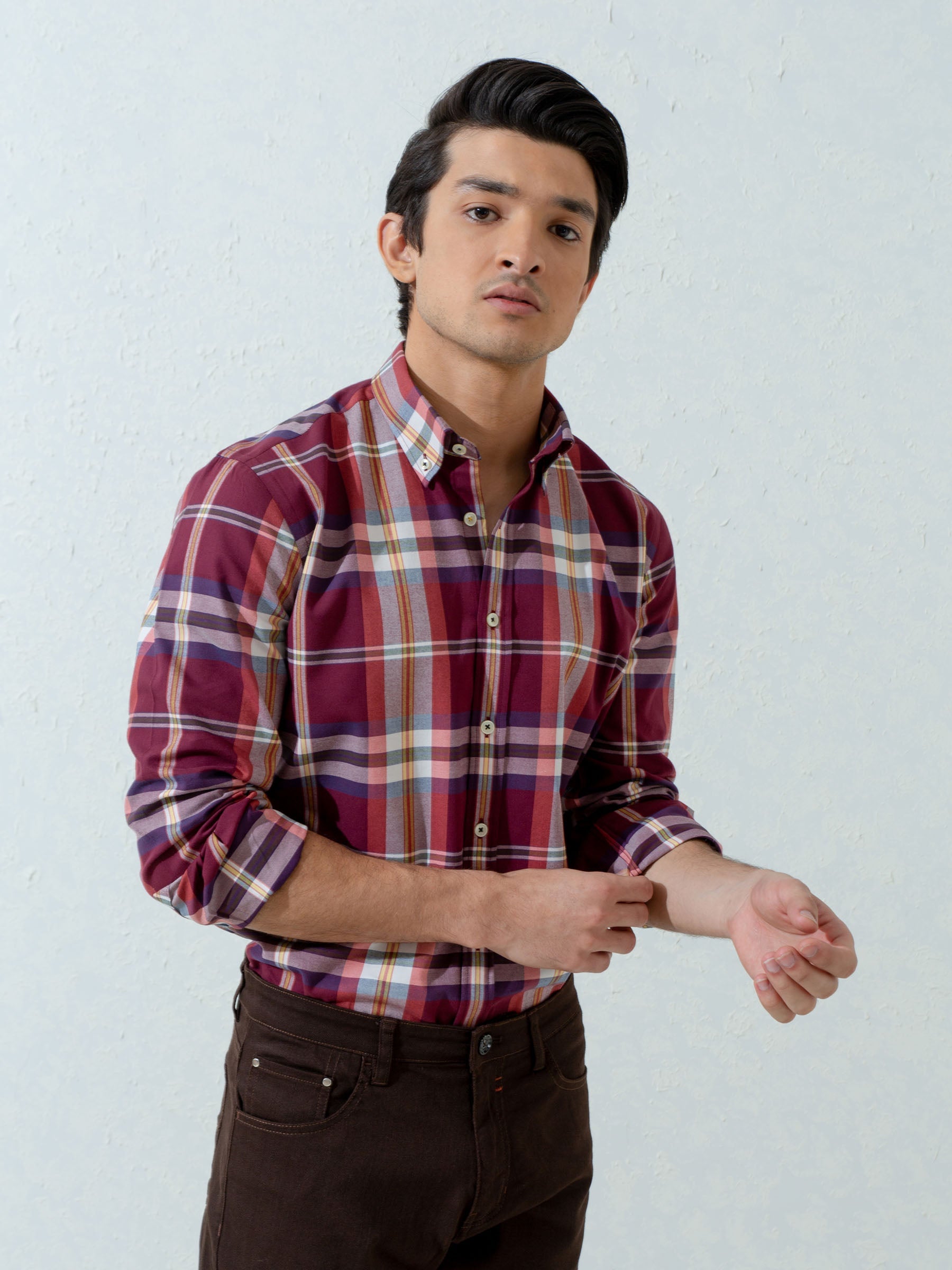 Maroon Flannel Large Checkered Shirt
