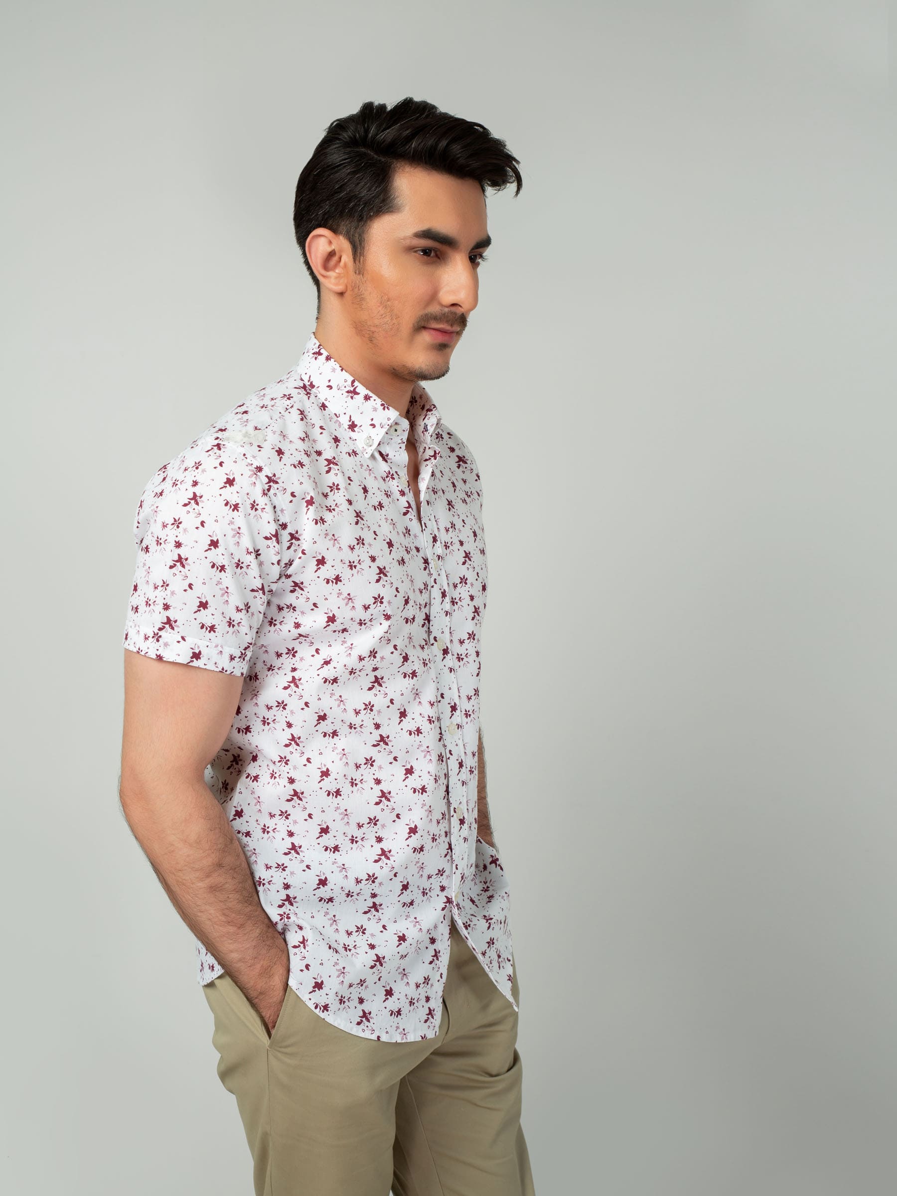 Maroon Floral Half Sleeve Printed Shirt