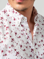 Maroon Floral Half Sleeve Printed Shirt