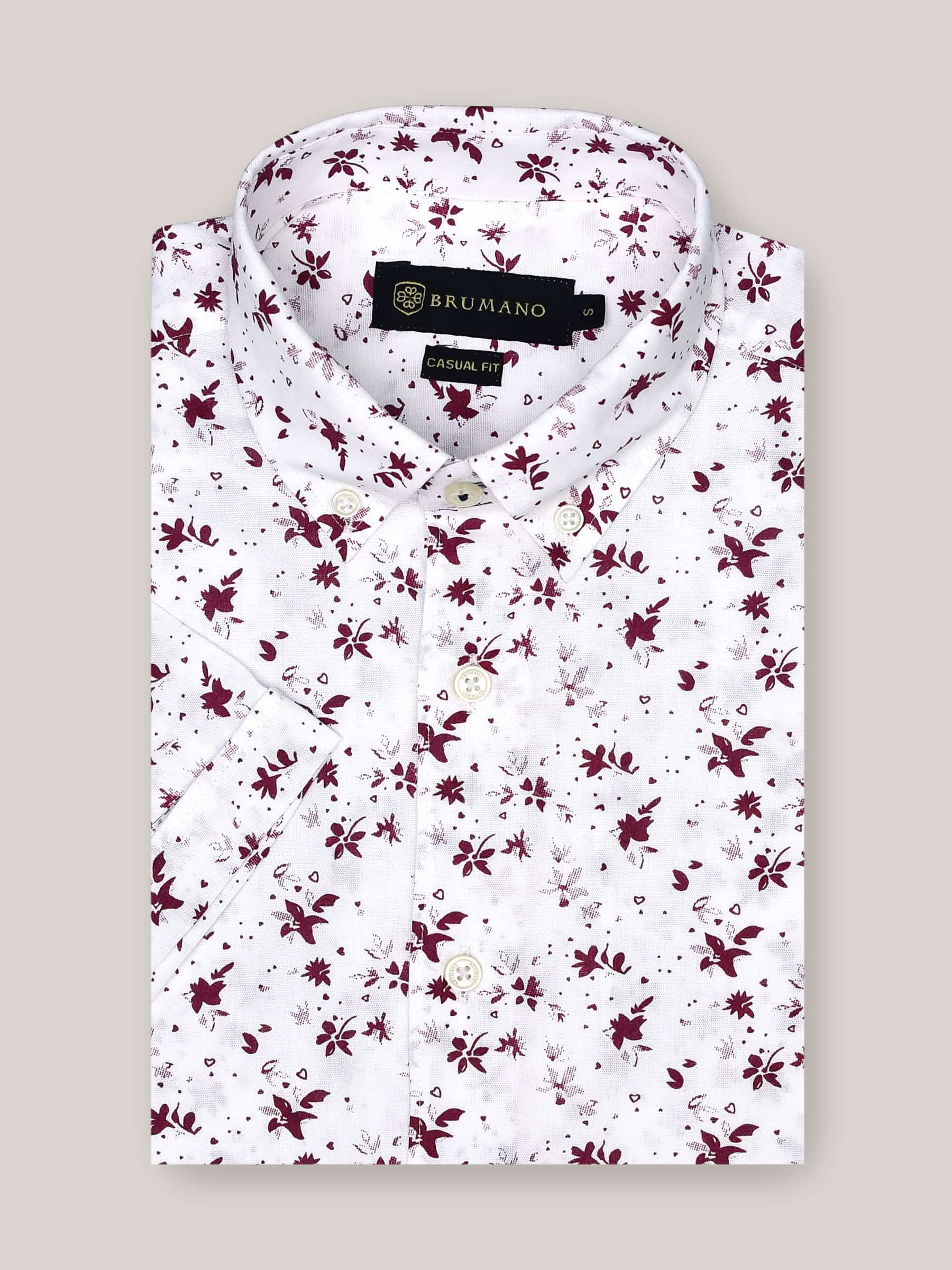 Maroon Floral Half Sleeve Printed Shirt