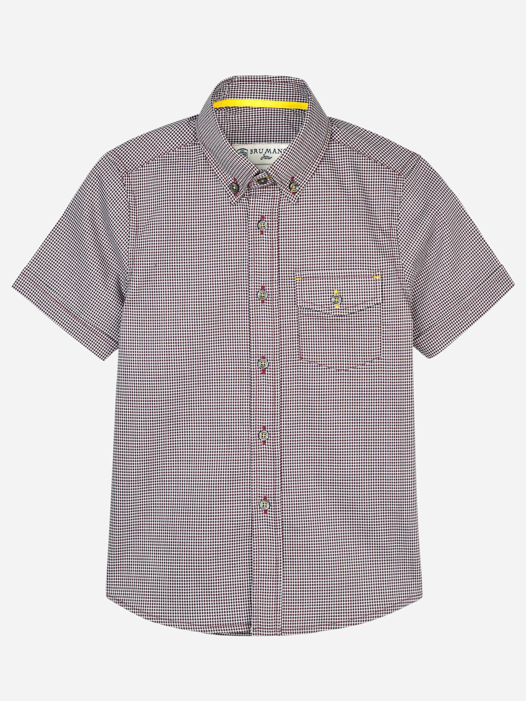 Maroon Micro Checkered Short Sleeve Shirt