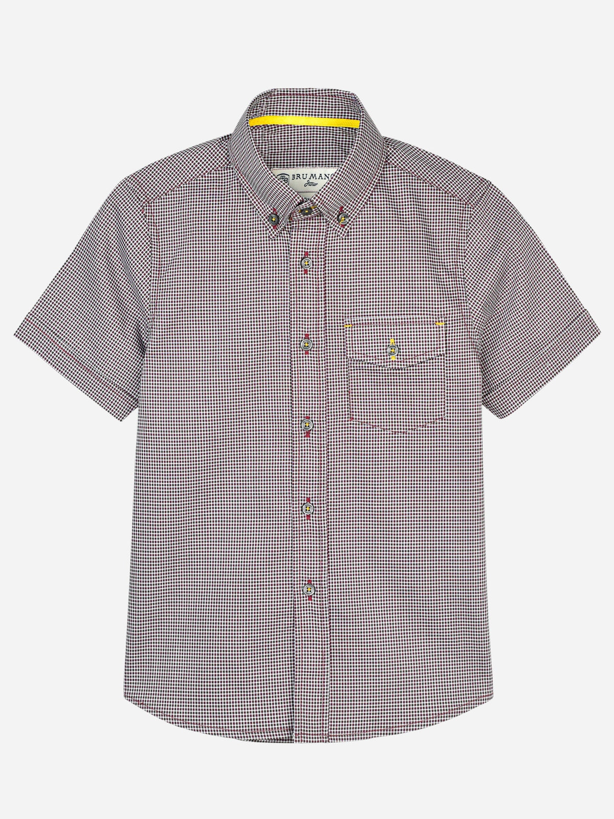 Maroon Micro Checkered Short Sleeve Shirt