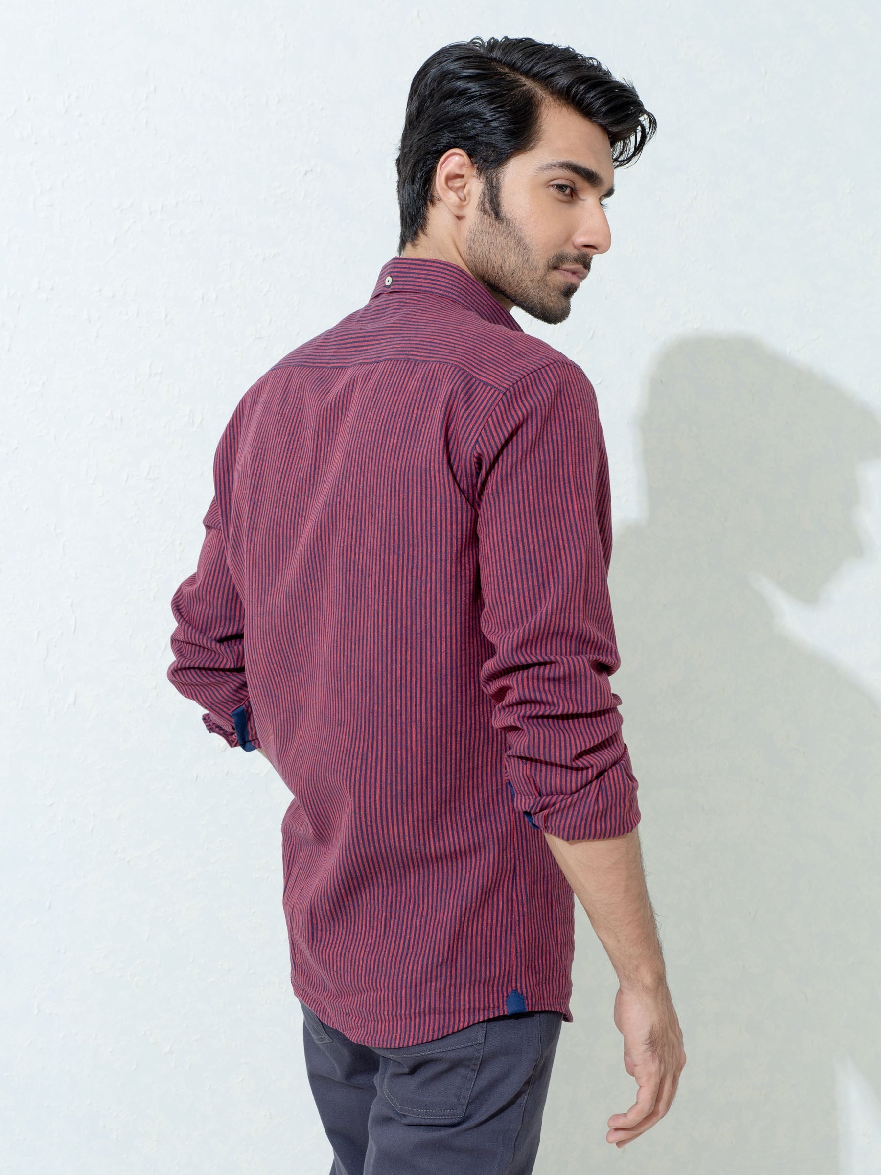 Maroon & Navy Striped Linen Shirt