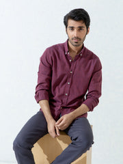 Maroon & Navy Striped Linen Shirt