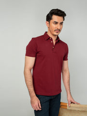 Maroon Self Collar Pique Polo