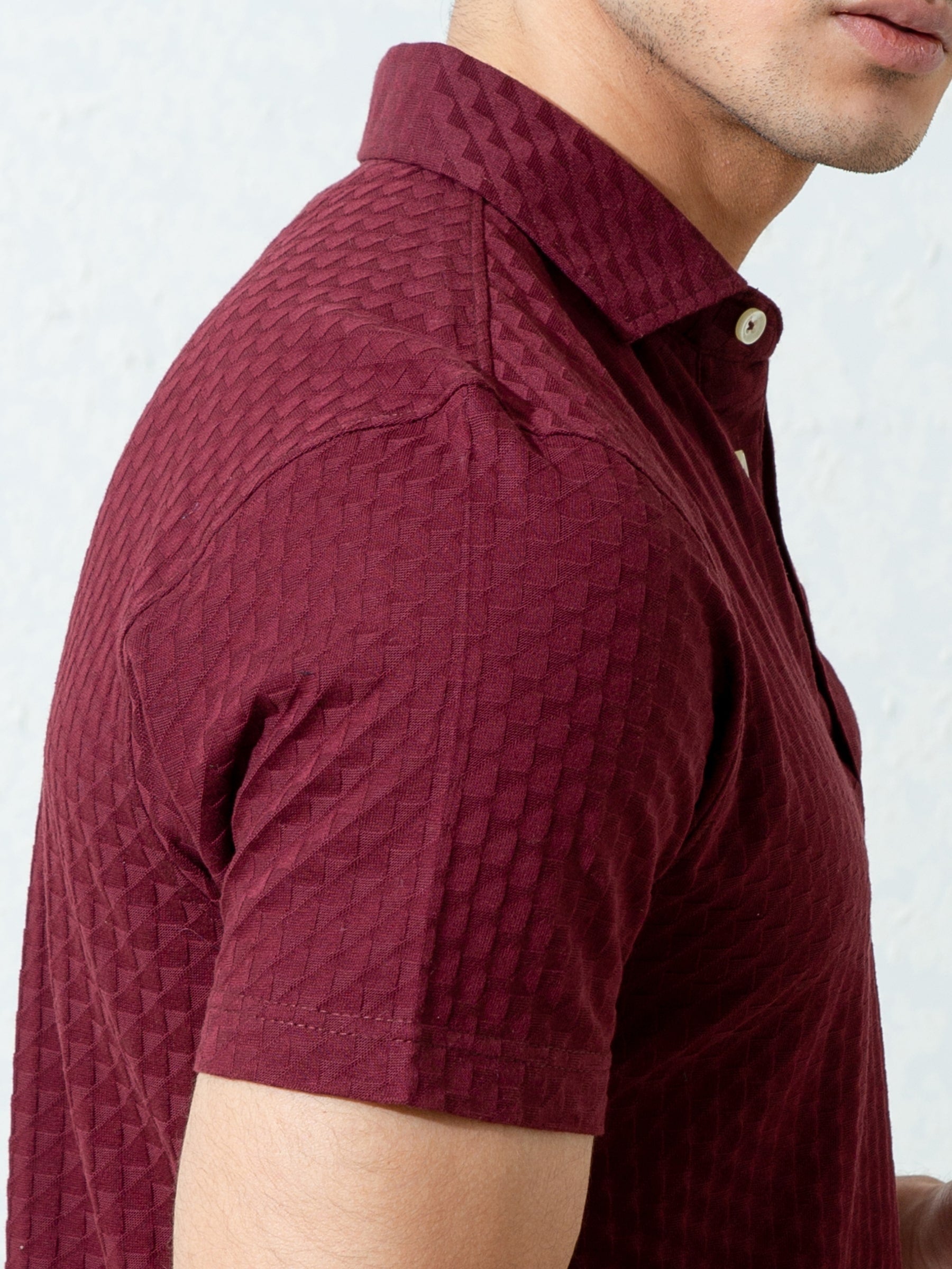Maroon Textured Polo With Classic Collar