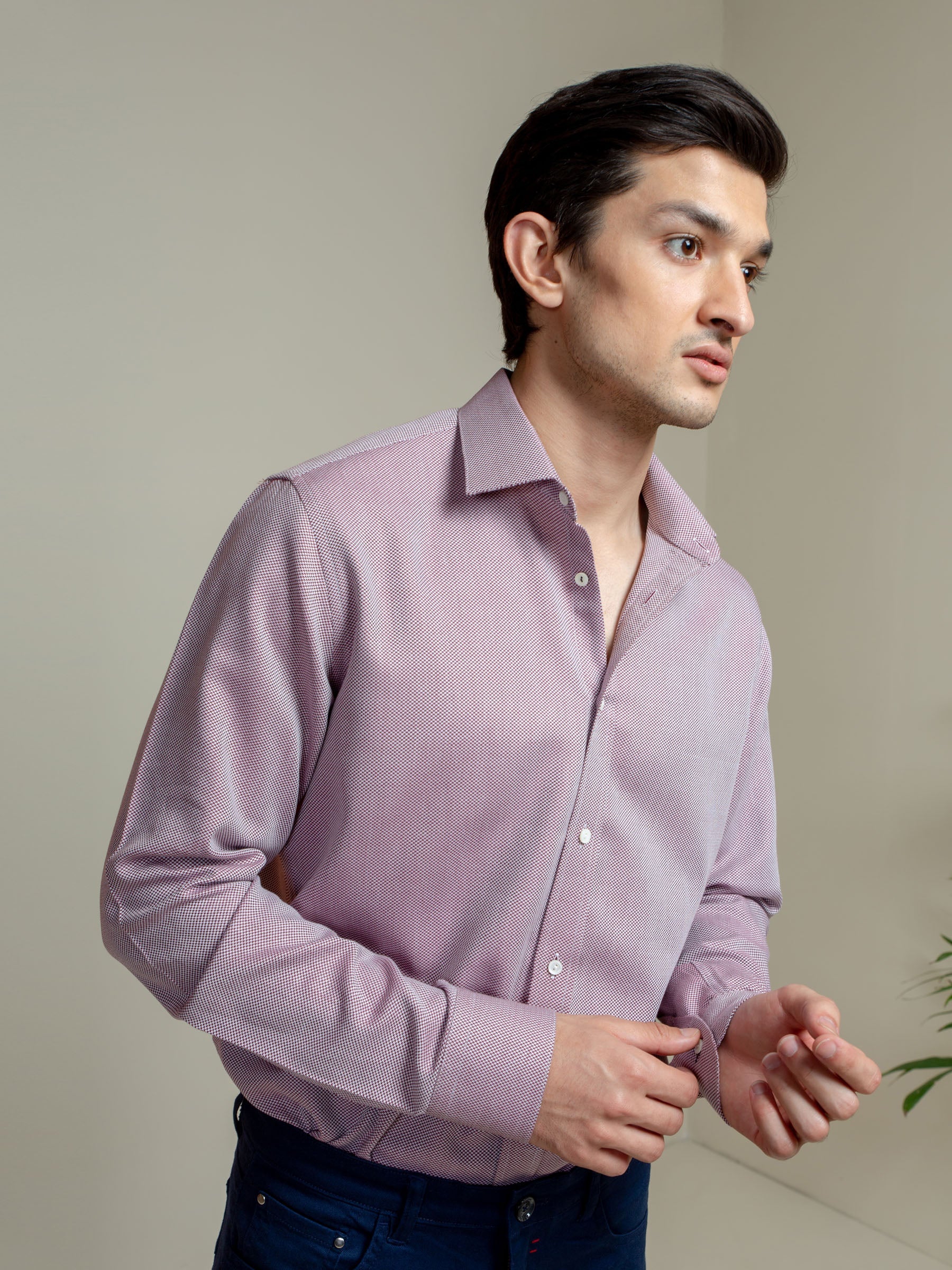 Maroon & White Houndsooth Shirt