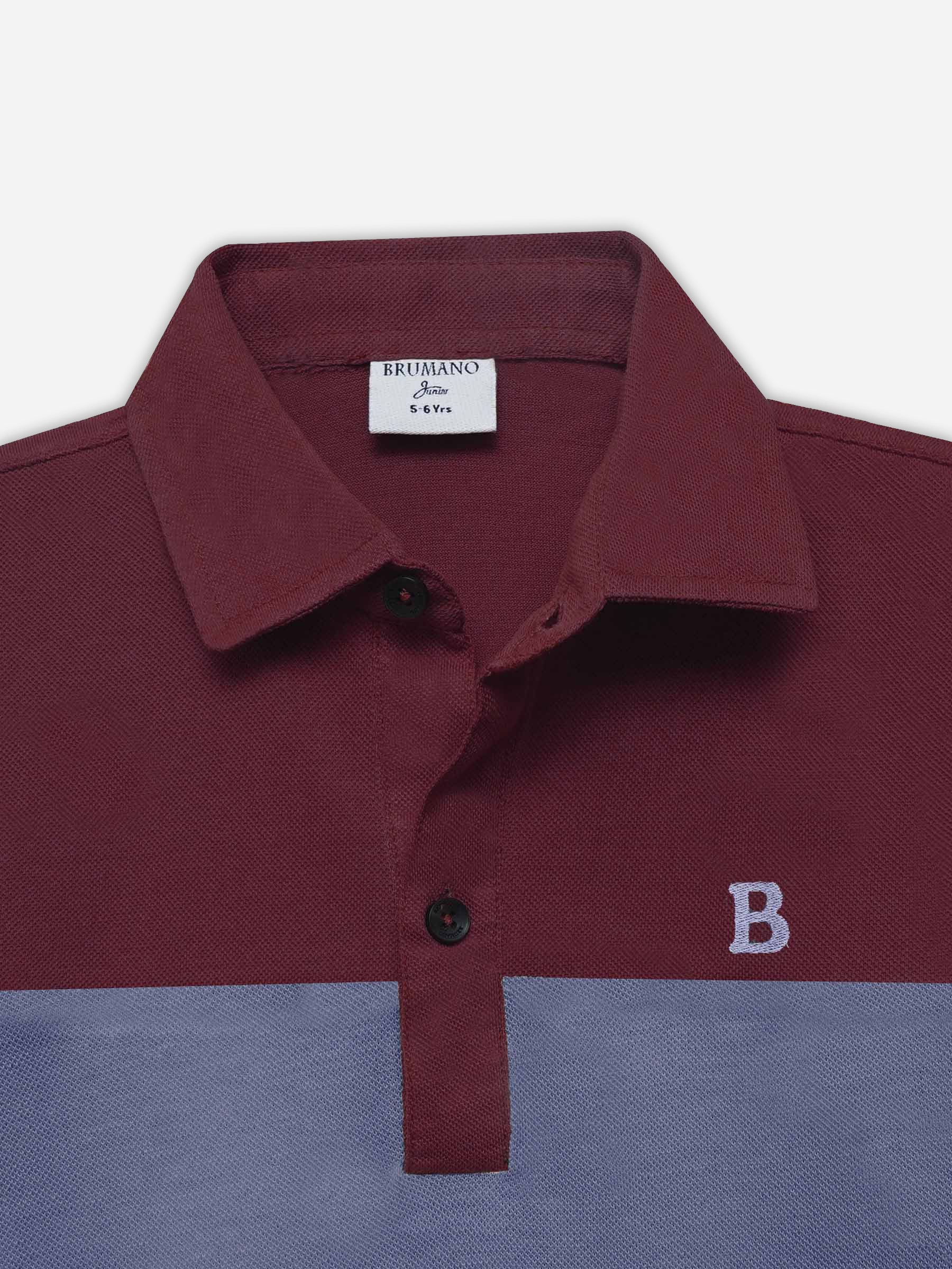 Maroon & Black Three Tone Casual Polo - Junior