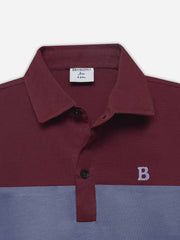 Maroon & Black Three Tone Casual Polo - Junior