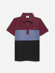 Maroon & Black Three Tone Casual Polo - Junior